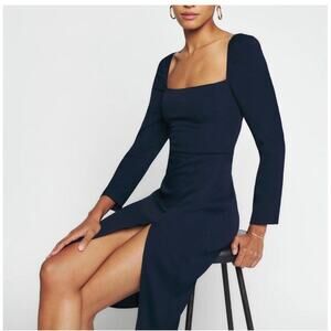 Reformation Squareneck Payton Navy Dress 6
